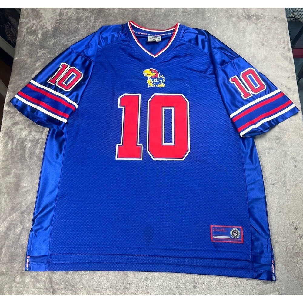 Kansas Jayhawks Colosseum Jersey Mens 2XL‎ Blue Football #10 Embroider Logo VTG